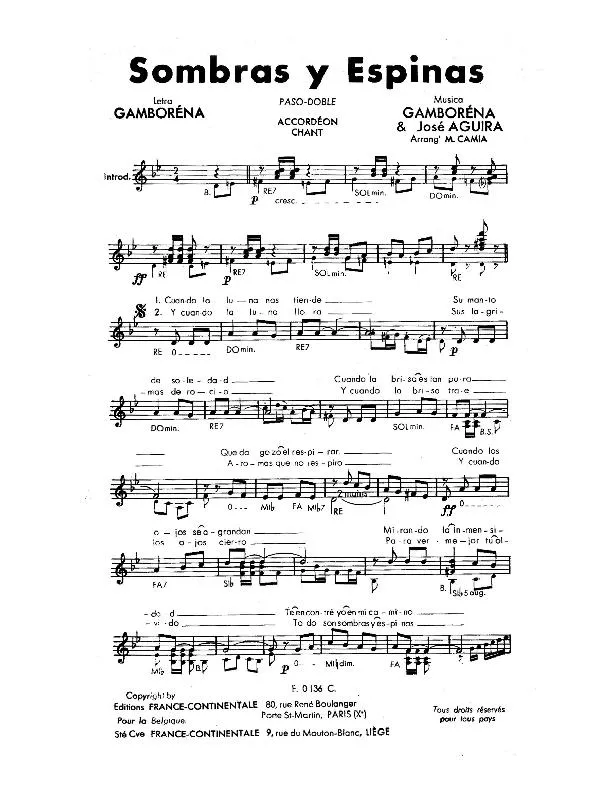 télécharger la partition d'accordéon Sombras y Espinas (Arrangement : Marcel Camia) (Paso Doble) au format PDF
