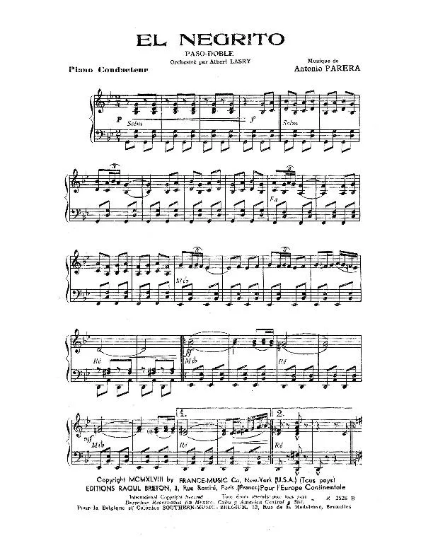 télécharger la partition d'accordéon El Negrito (Orchestré par : Albert Lasry) (Paso Doble) au format PDF