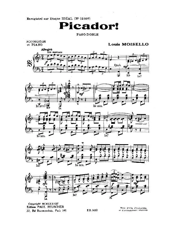 télécharger la partition d'accordéon Picador (Paso Doble) au format PDF