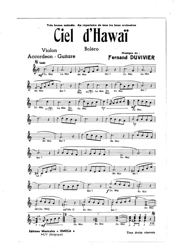 télécharger la partition d'accordéon Ciel d'Hawaï (Orchestration Complète) (Boléro) au format PDF