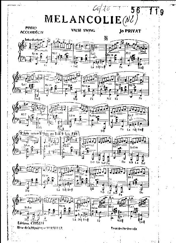 télécharger la partition d'accordéon Mélancolie (Valse Swing) au format PDF