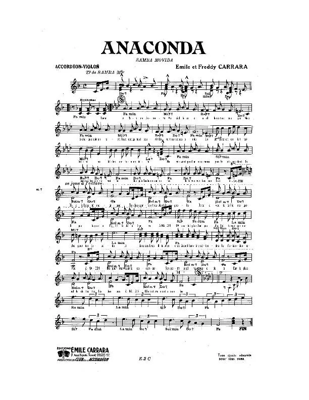 télécharger la partition d'accordéon Anaconda (Samba Movida) au format PDF