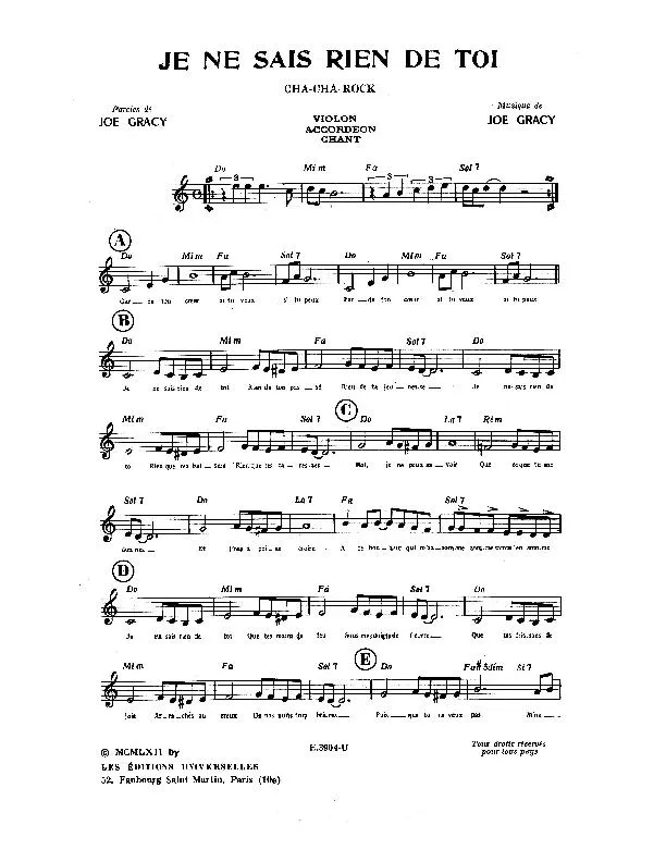 télécharger la partition d'accordéon Je ne sais rien de toi (Cha Cha Rock) au format PDF