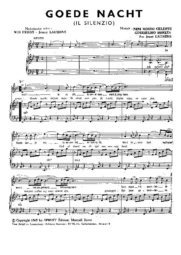 télécharger la partition d'accordéon Goede Nacht (Il silenzio) (Arrangement : de Jenny Laurens) (Slow)  au format PDF
