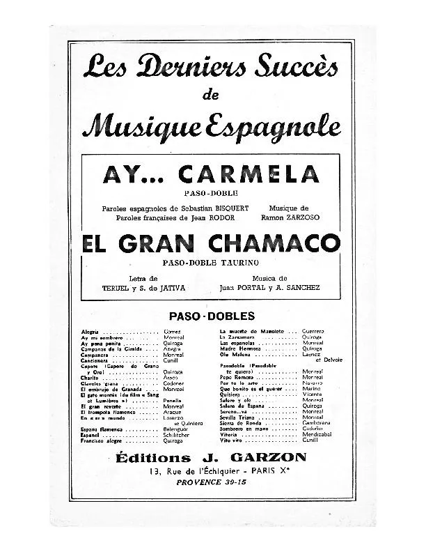 télécharger la partition d'accordéon Ay Carmela (Paso Doble) au format PDF
