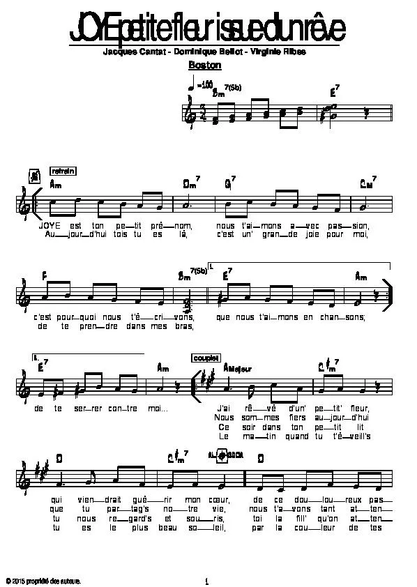 télécharger la partition d'accordéon Joye petite fleur issue d'un rêve (Boston) au format PDF