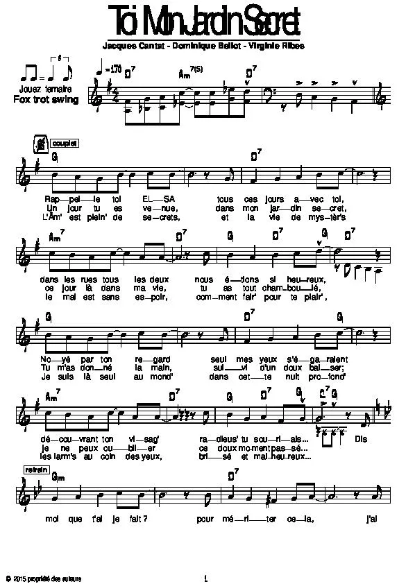 télécharger la partition d'accordéon Toi mon jardin secret (Fox Trot Swing) au format PDF