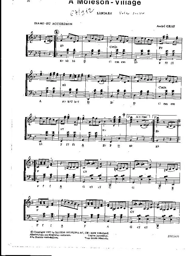 télécharger la partition d'accordéon A Moleson Village (Ländler Valse Suisse) au format PDF