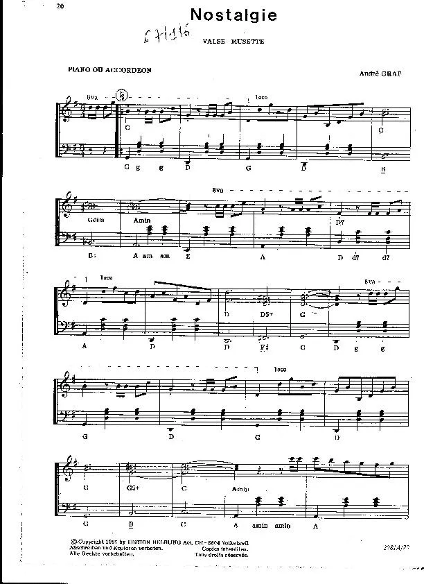 télécharger la partition d'accordéon Nostalgie (Valse Musette) au format PDF