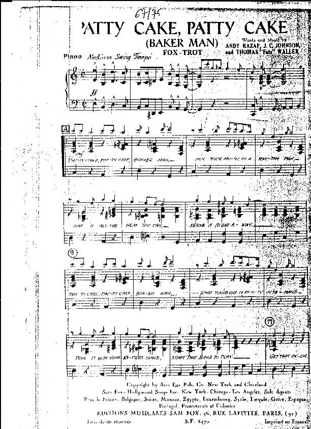 télécharger la partition d'accordéon Patty Cake Patty Cake (Baker Man) (Fox Trot) au format PDF