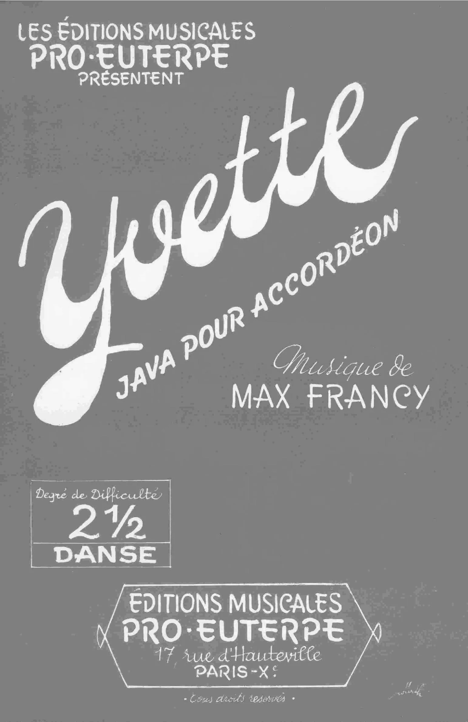 télécharger la partition d'accordéon Yvette (Java) au format PDF