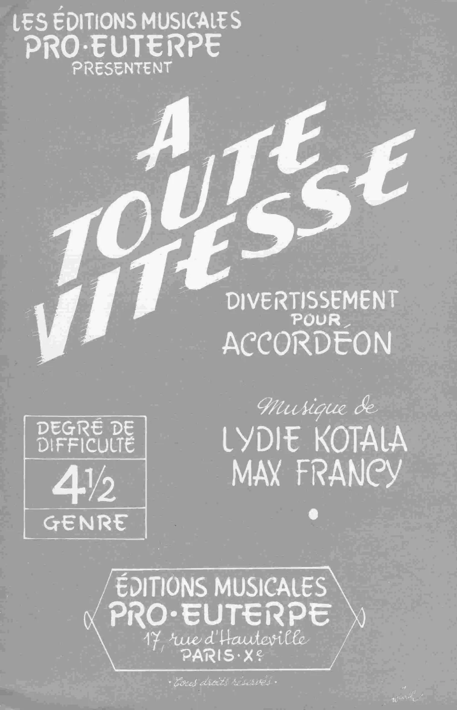 télécharger la partition d'accordéon A Toute Vitesse(divertissement) au format PDF