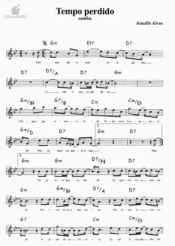 télécharger la partition d'accordéon Tempo Perdido (Samba) au format PDF