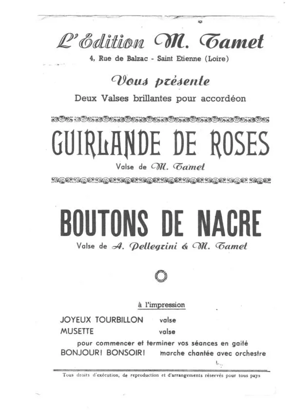 télécharger la partition d'accordéon Guirlande de roses + Boutons de nacre (Valse) au format PDF