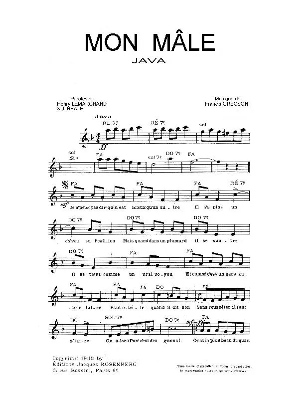 télécharger la partition d'accordéon Mon Mâle (Java) au format PDF