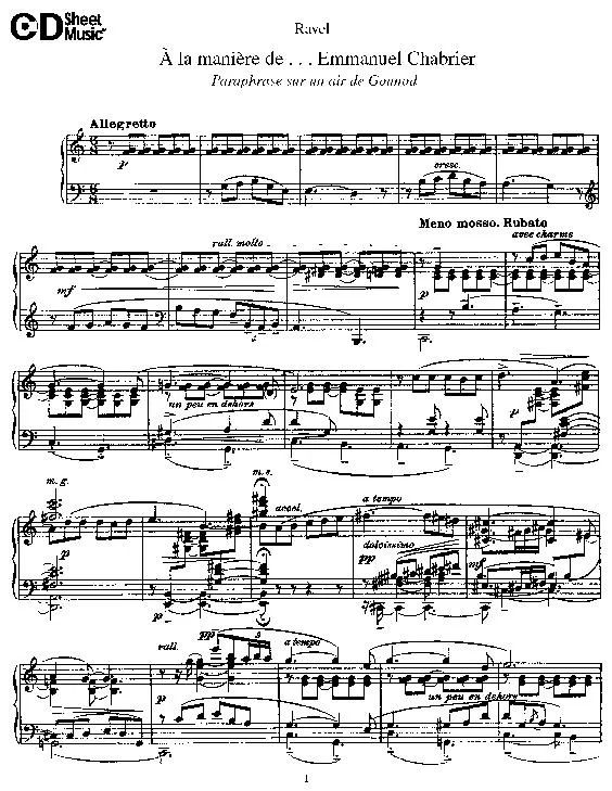 télécharger la partition d'accordéon A la manière de : Emmanuel Chabrier (Paraphrase sur un air de Gounod) au format PDF