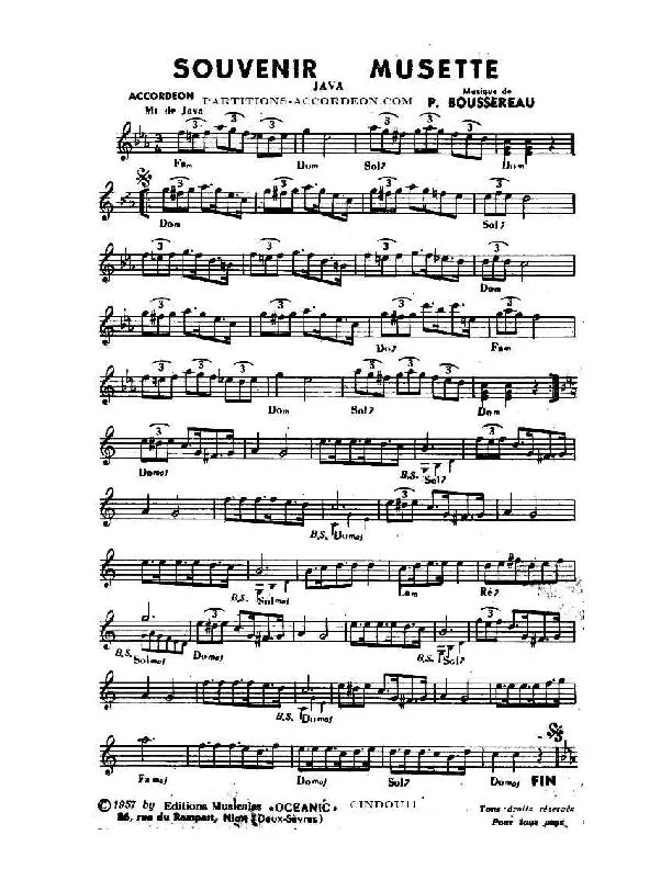 télécharger la partition d'accordéon Souvenir Musette (Java) au format PDF