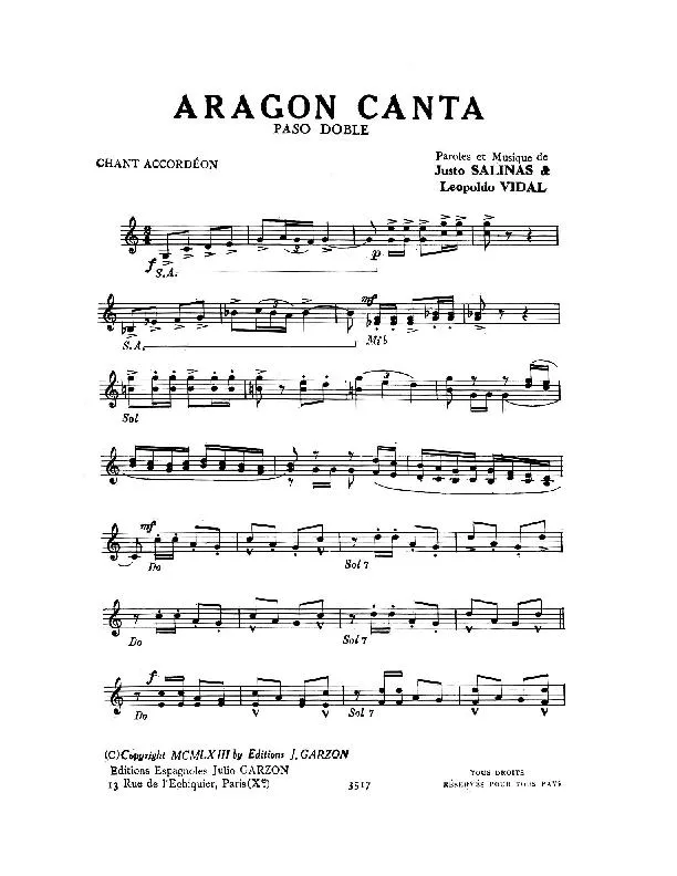 télécharger la partition d'accordéon Aragon Canta (Paso Doble) au format PDF