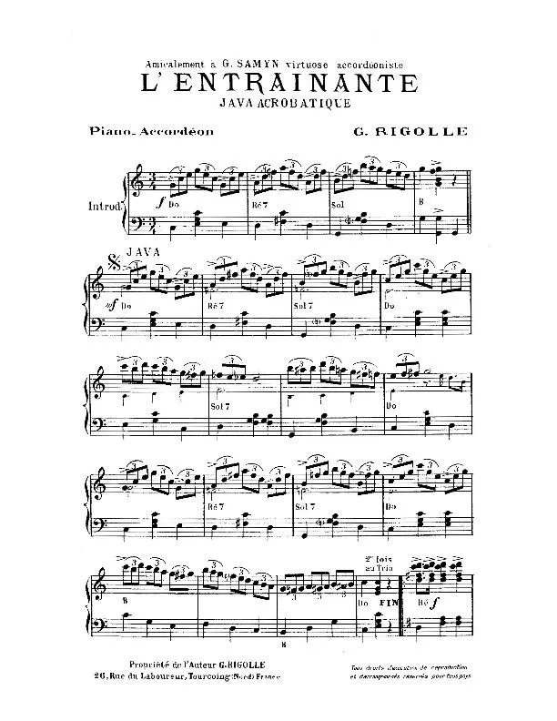 télécharger la partition d'accordéon L’entraînante (Java Acrobatique) au format PDF