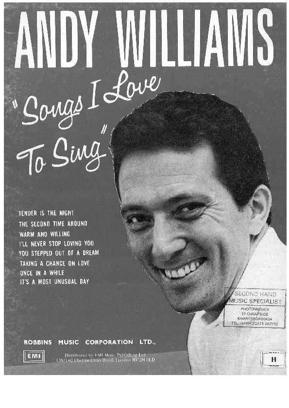 télécharger la partition d'accordéon Andy Williams : Songs I Love To Sing (8 titres) au format PDF