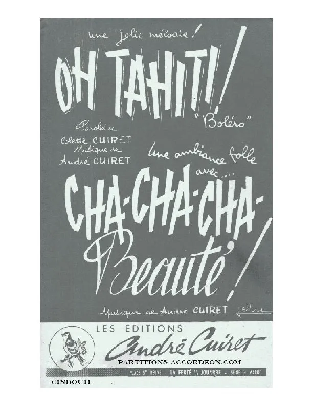 télécharger la partition d'accordéon Oh Tahiti (Orchestration) (Boléro) au format PDF