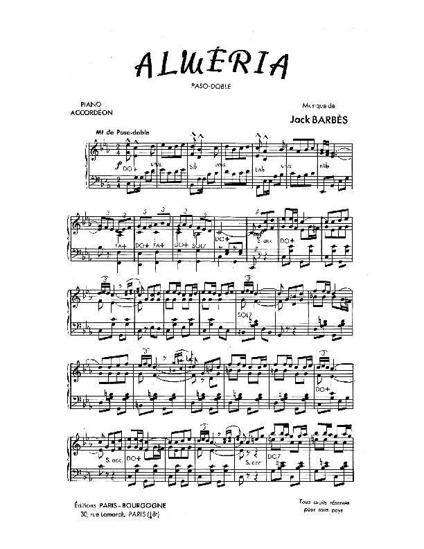 télécharger la partition d'accordéon Alméria (Paso Doble) au format PDF