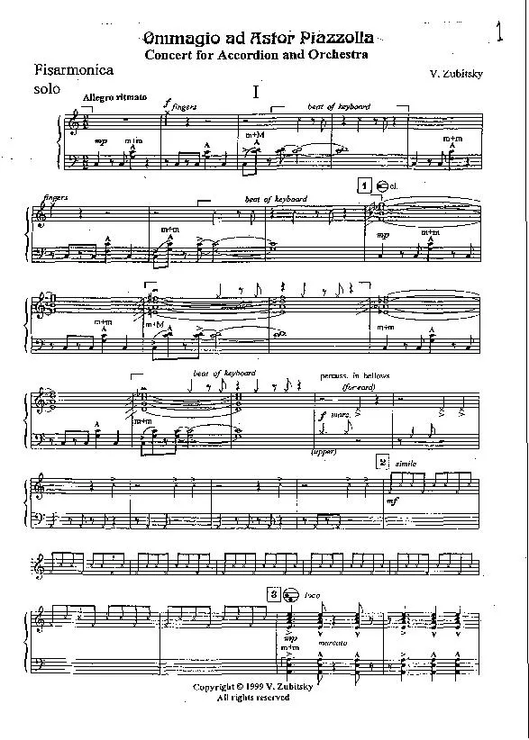 télécharger la partition d'accordéon Omaggio ad Astor Piazzolla (Concert for Accordion and Orchestra) (Partie 1) au format PDF