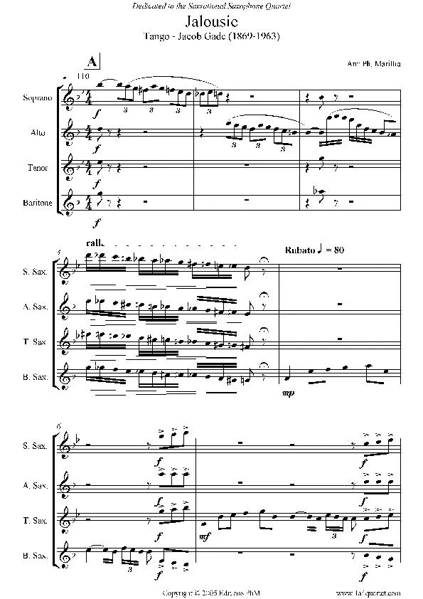 télécharger la partition d'accordéon Jalousie (Arrangement : Philippe Marillia) (Pour Cuivres) (Tango) au format PDF