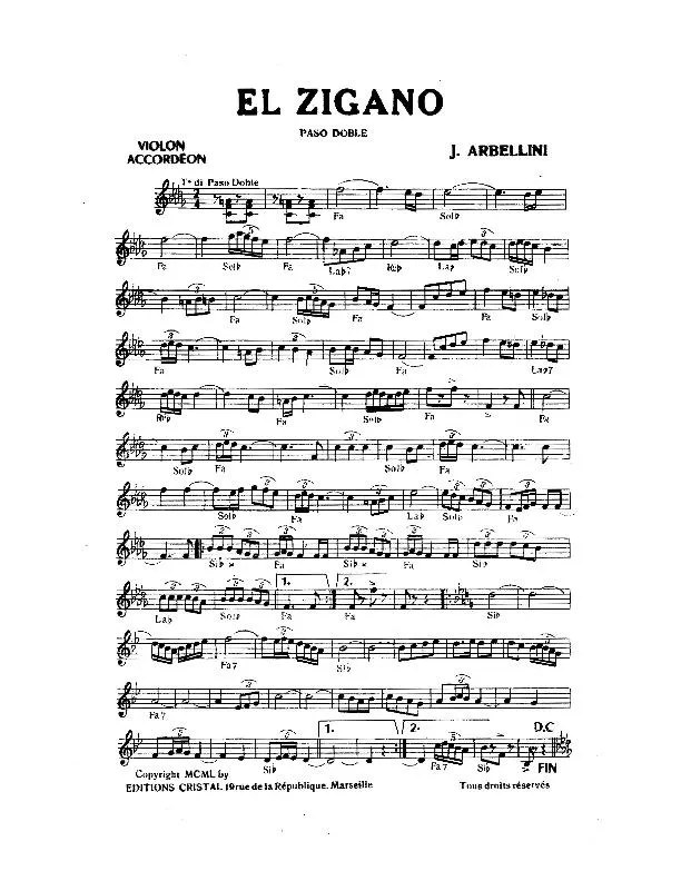 télécharger la partition d'accordéon El Zigano (Paso Doble) au format PDF