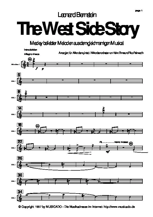 télécharger la partition d'accordéon The West Side Story (1er Accordéon) (Arrangement : Heinz Ehme & Rico Reinwarth) au format PDF