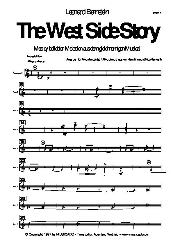 télécharger la partition d'accordéon The West Side Story (2ème Accordéon) (Arrangement : Heinz Ehme & Roco Reinwarth) au format PDF