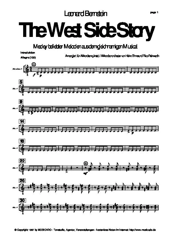 télécharger la partition d'accordéon The West Side Story (4ème Accordéon) (Arrangement : Heinz Ehme & Rico Reinwarth) au format PDF