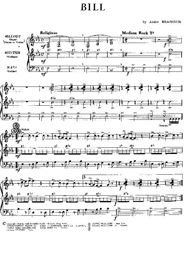 télécharger la partition d'accordéon Bill (Medium Rock) au format PDF