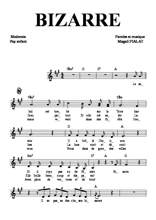 télécharger la partition d'accordéon Bizarre (Pop Enfant) au format PDF