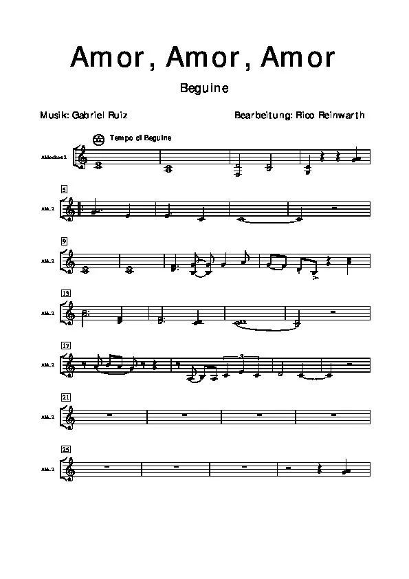 télécharger la partition d'accordéon Amor Amor Amor (Arrangement : Rico Reinwarth) (2éme Accordéon) (Beguine) au format PDF