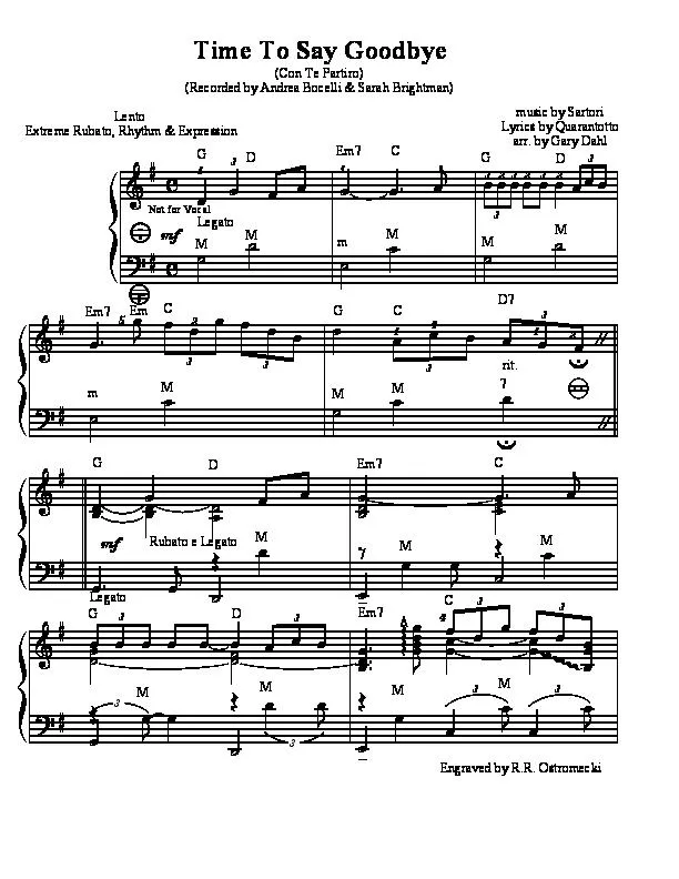 télécharger la partition d'accordéon Time To Say Goodbye (Con te partiro) (Arrangement : Gary Dahl ) (Chant : Andrea Bocelli / Sarah Brightman) au format PDF