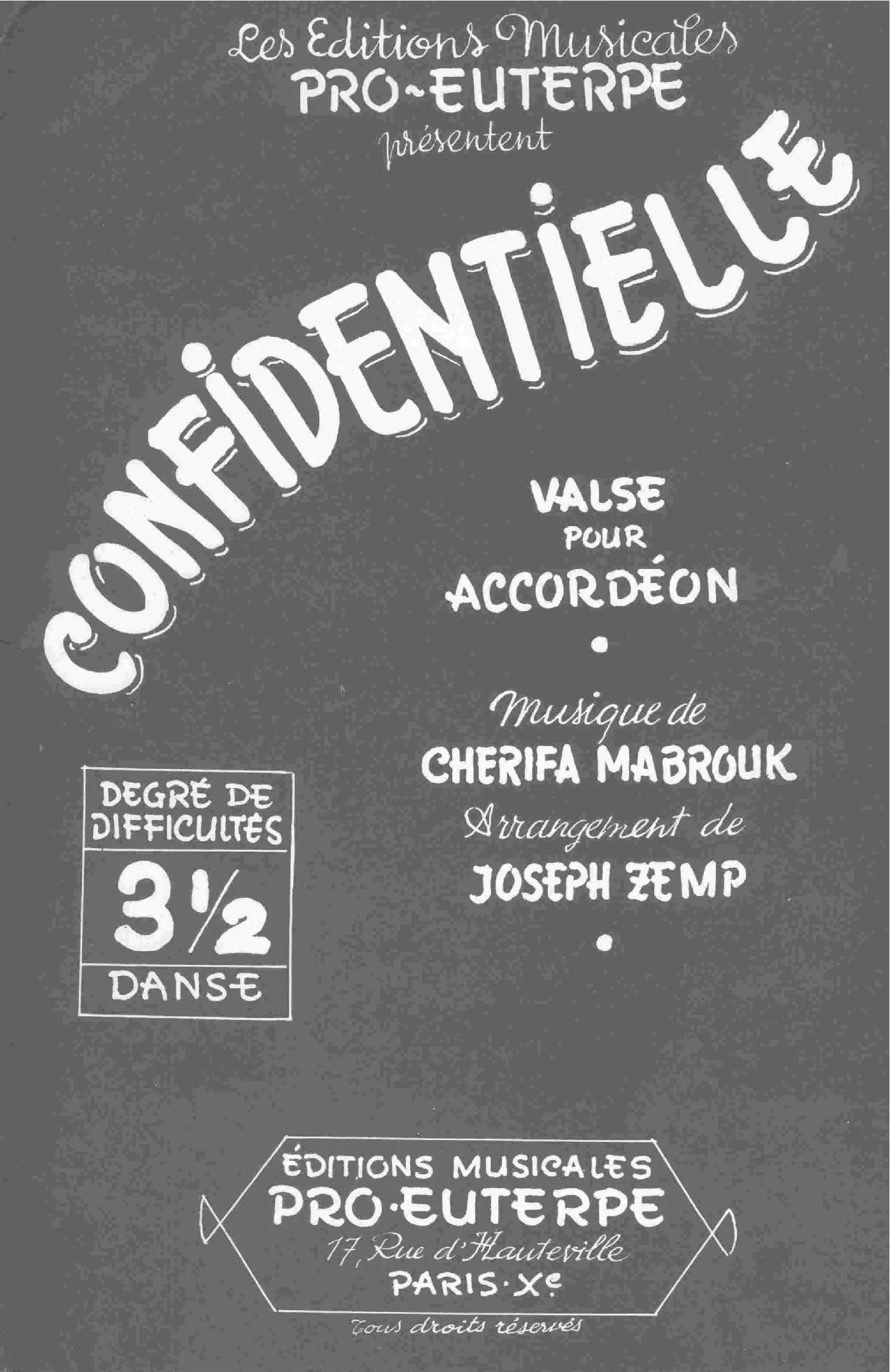 télécharger la partition d'accordéon Confidentielle (Arrangement : Joseph Zemp) (Valse) au format PDF