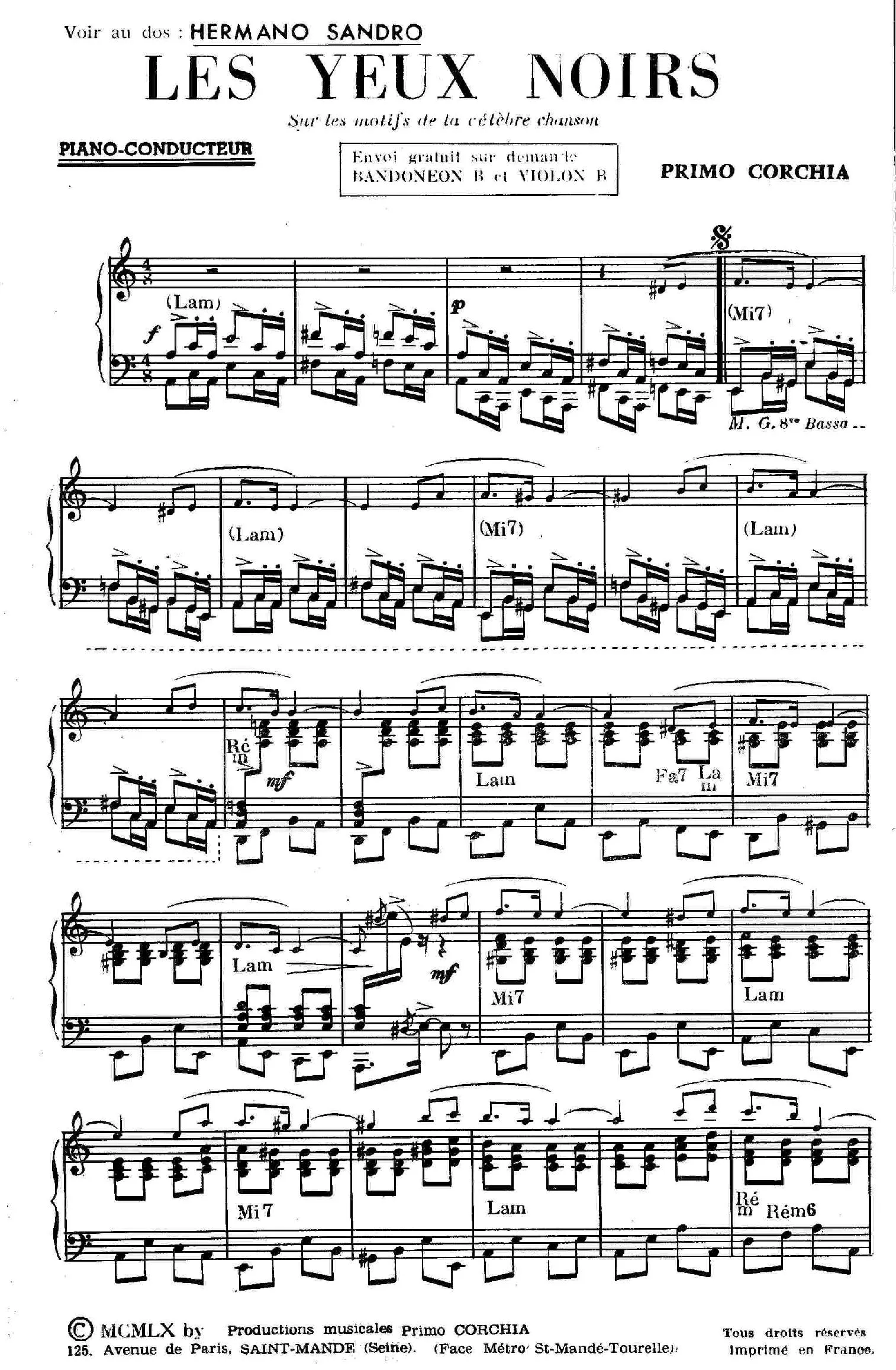télécharger la partition d'accordéon Les yeux noirs (Orchestration) (Tango) au format PDF