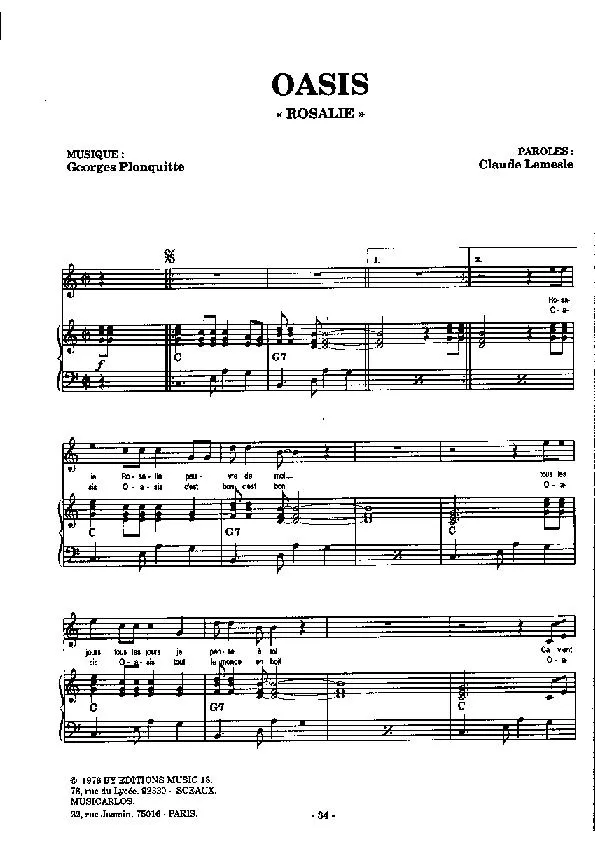 télécharger la partition d'accordéon Oasis (Rosalie) (Chant : Carlos) au format PDF