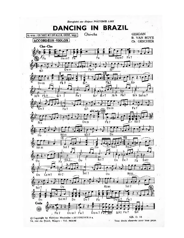 télécharger la partition d'accordéon Dancing in Brazil (Cha Cha) au format PDF