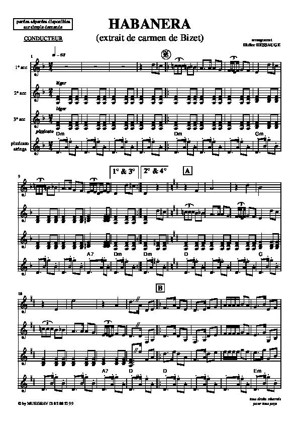 télécharger la partition d'accordéon Habanera (Extrait de Carmen de Bizet) (Arrangement : Didier Dessauge) (Conducteur) au format PDF