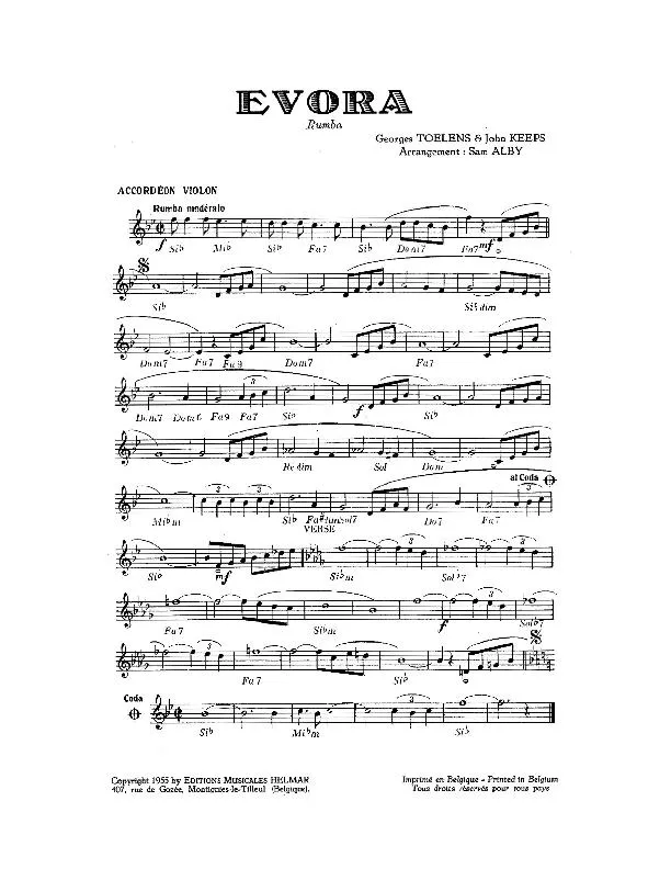 télécharger la partition d'accordéon Evora (Arrangement : Sam Alby) (Rumba) au format PDF