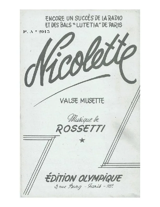 télécharger la partition d'accordéon Nicolette (Orchestration) (Valse Musette) au format PDF