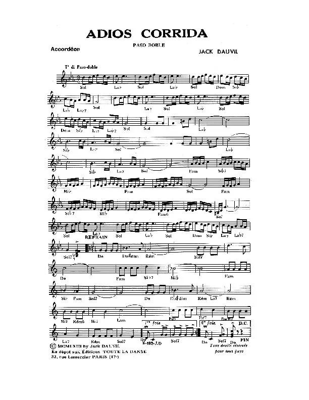 télécharger la partition d'accordéon Adios Corrida (Paso Doble) au format PDF
