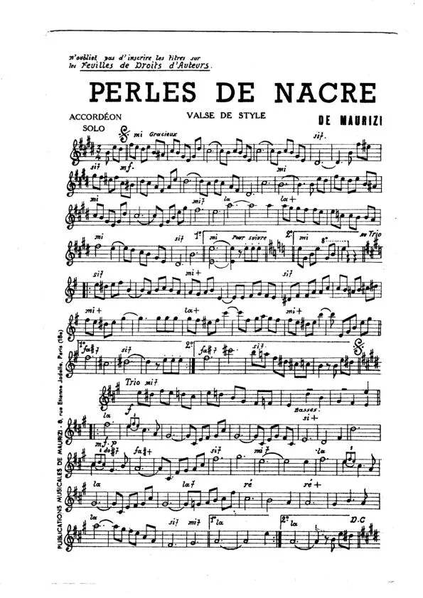 télécharger la partition d'accordéon Perles de nacre (Valse de Style) au format PDF