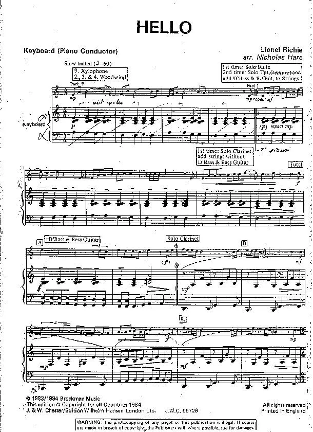 télécharger la partition d'accordéon Hello (Arrangement : Nicholas Hare) (Slow Ballade) au format PDF