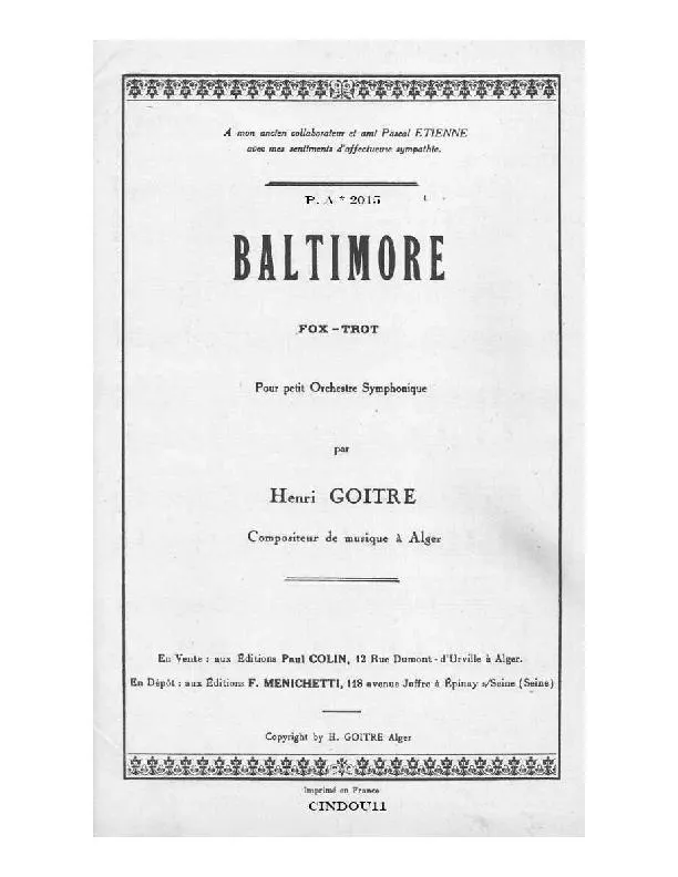 télécharger la partition d'accordéon Baltimore (Orchestration Complète pour Petit Orchestre Symphonique) (Fox Trot) au format PDF