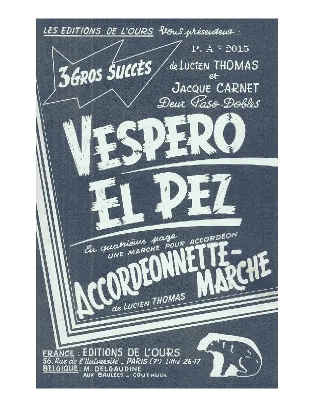 télécharger la partition d'accordéon Vespero (Orchestration) (Paso Doble) au format PDF
