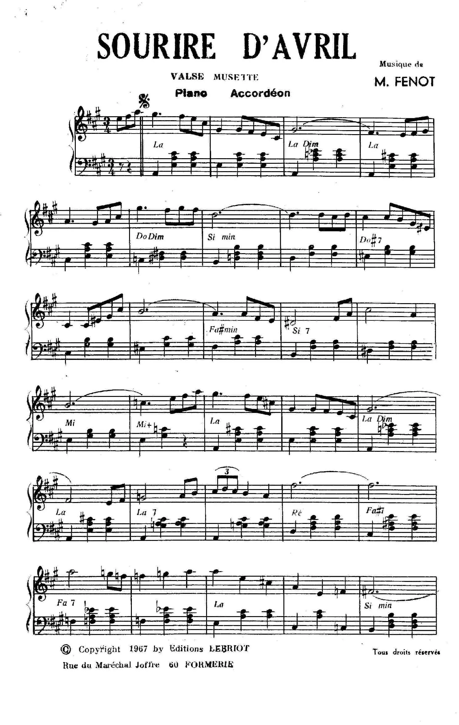 télécharger la partition d'accordéon Sourire d'Avril (Valse Musette) au format PDF