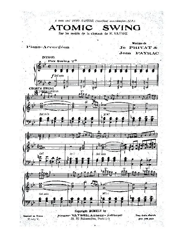 télécharger la partition d'accordéon Atomic Swing (Sur les motifs de la chanson de Roger Vaysse) (Fox Swing) au format PDF